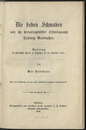 Die sieben Schwaben und ihr hervorragendster Historiograph Ludwig Aurbacher