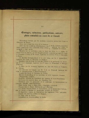 XX Ouvrages, mémoires, puplications, auteurs, plans consultés au cours de ce travail