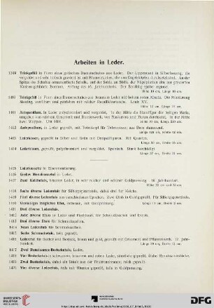 Arbeiten in Leder, Elfenbein, Bein, Horn, Schildpatt, Kristall, Halbedelstein (Nr. 1399-1491)