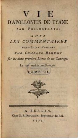 Vie D'Apollonius De Tyane, Tome III.