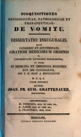 Disquisitiones physiolog. pathol. et therapeut. de vomitu : Diss. inaug.