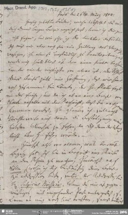 Eigenh. Brief von Friedrich von Schlegel an August Wilhelm von Schlegel, Paris, 26.03.1804