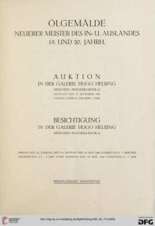 Ölgemälde neuerer Meister des In- und Auslandes : 19. und 20. Jahrh.; Auktion in der Galerie Hugo Helbing, Mittwoch den 17. September 1930