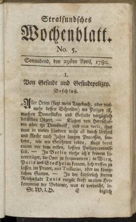 No. 5. Sonnabend, den 29sten April, 1780.