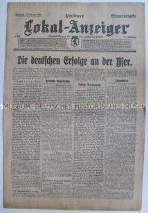Tageszeitung "Berliner Lokal-Anzeiger" zu den Kämpfen an der Westfront