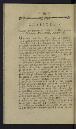 Chapitre V. Examen des preuves de l'existence de dieu données par Descartes, Malebranche, Newton, Etc.
