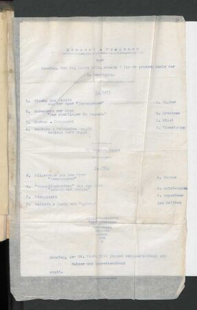 Konzert-Programm für Sonntag, den 18. März 1916, abends 6 Uhr im grossen Saale der 2. Kompanie.