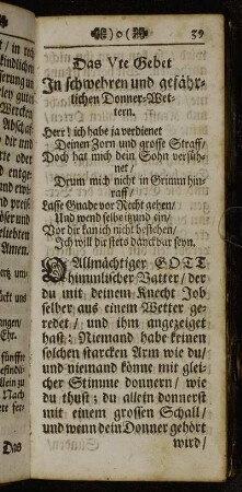 Das Vte Gebet In schwehren und gefährlichen Donner-Wettern. - Das VI. Gebet In schwehren und hefftigen Donnerwettern.