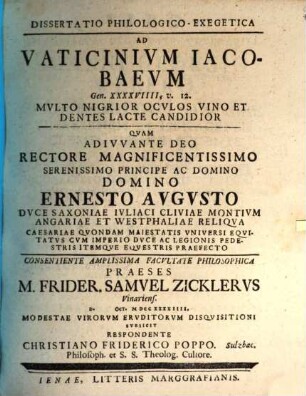 Dissertatio philologico-exegetica ad vaticinivm Iacobaevm
