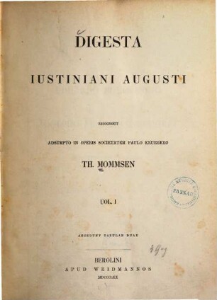 Digesta Iustiniani Augusti. 1