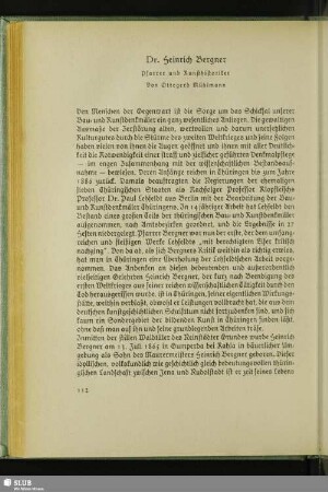 Dr. Heinrich Bergner : Pfarrer und Kunsthistoriker