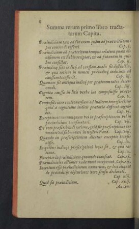 Summa rerum primo libro tractatarum Capita.