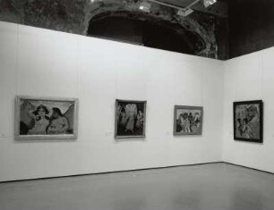 Die Negertänzerin : Raumaufnahme mit Gemälden von Max Pechstein "Zwei Mädchen", Kees van Dongen "Anita - La belle Fatima et sa troupe" und Ernst Ludwig Kirchner "Die Negertänzerin" in der Abteilung "Tanz, Varieté, Zirkus". Ausstellung: Dresden. Residenzschloss, Galerie Neue Meister; Die Brücke in Dresden 1905-1911, 20.10.2001-06.01.2002
