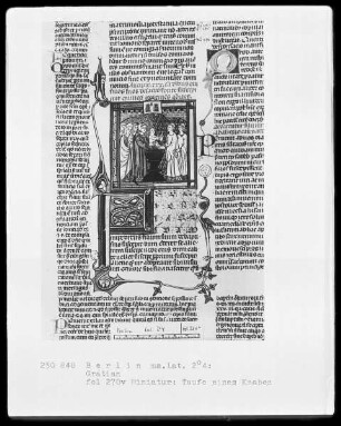 Decretum Gratiani, mit Kommentar des Bartholomäus von Brescia — Taufe eines Knaben, Folio 270verso