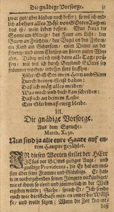 III. Die gnädige Vorsorge