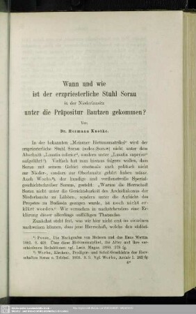 Wann und wie ist der erzpriesterliche Stuhl Sorau in der Niederlausitz unter die Präpositur Bautzen gekommen?