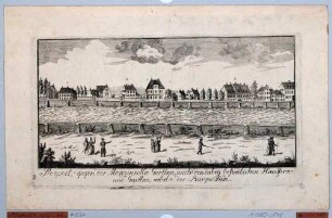 Dresden, die Bürgerwiese nach Süden oder Südosten mit Blick auf den Garten am Mosczinska-Palais und die umliegenden Häuser, aus einer Reihe von Schlitterlau