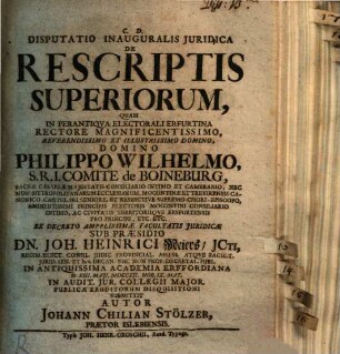 Disp. inaug. iur. de rescriptis superiorum