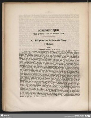Schulnachrichten. Von Ostern 1867 bis Ostern 1868