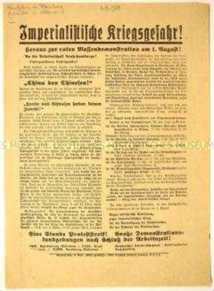 Programmatischer Aufruf verschiedener Arbeiterbünde zur Massendemonstration am 1. August