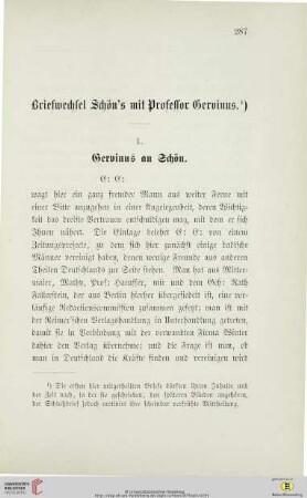 Briefwechsel Schön’s mit Professor Gervinus