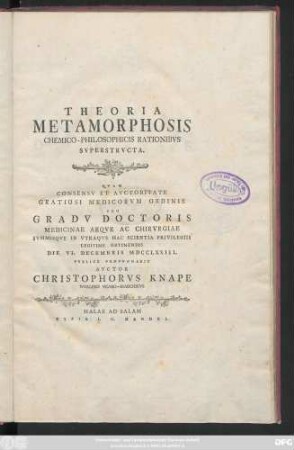 Theoria Metamorphosis Chemico-Philosophicis Rationibvs Svperstrvcta