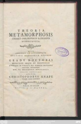 Theoria Metamorphosis Chemico-Philosophicis Rationibvs Svperstrvcta