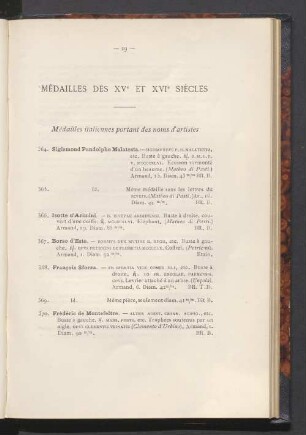 Médailles des XVe et XVIe siècles