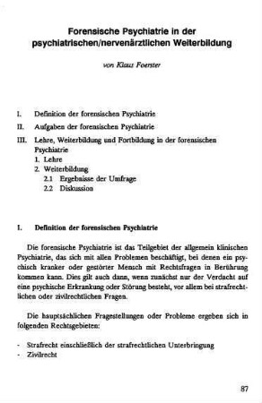 87-96, Forensische Psychiatrie in der psychiatrischen/nervenärtzliche Weiterbildung