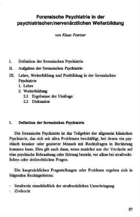 87-96, Forensische Psychiatrie in der psychiatrischen/nervenärtzliche Weiterbildung
