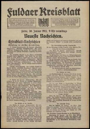Erste Ausgabe vom Samstag, den 30. Januar 1915.
