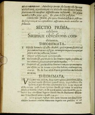 Sectio Prima, exhibens Satanicæ obsessionis conditionem.