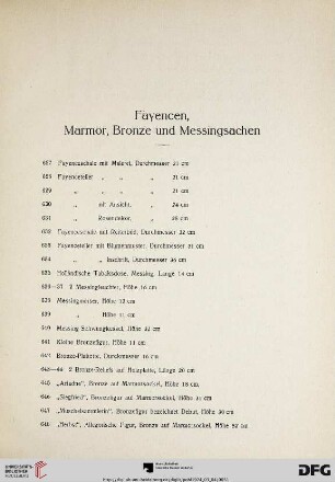 Fayencen, Marmor, Bronze und Messingsachen (Nr. 627-655)