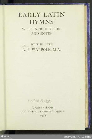 Early Latin hymns : with introduction and notes