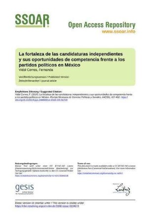La fortaleza de las candidaturas independientes y sus oportunidades de competencia frente a los partidos políticos en México