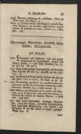 Chronologie, Genealogie, Heraldik, Alterthümer, Münzkentniß.