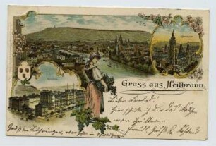 Mehrbildkarte, 3 Motive: Gesamtansicht mit Neckar, Kilianskirche, Kaserne [Füsilierkaserne]