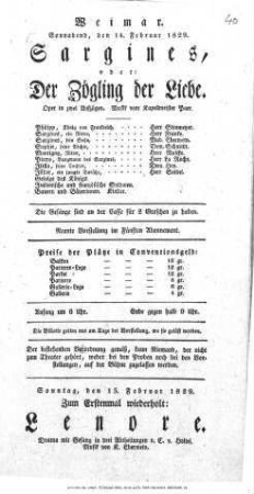 Sargines, oder: Der Zögling der Liebe