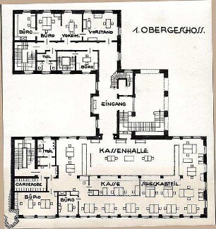 Fischer, Theodor; Würzburg, Münsterplatz; Sparkasse - Grundriss 1. OG