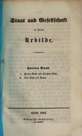 Staat und Gesellschaft in ihrem Urbilde, 2,I