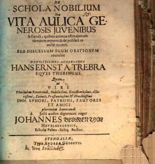 De schola nobilium seu vita aulica generosis juvenibus