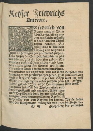 Keyser Friedrichs Antwort.