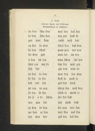 3. Stufe. Besondere Sprech= und Leseübungen. Nebenfunktionen der Buchstaben.
