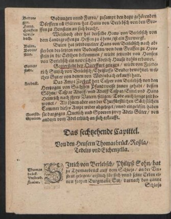 Das sechtzehende Capittel. Von den Heusern Thomasbrück/ Roßla/ Tedelis und Eichenzella.