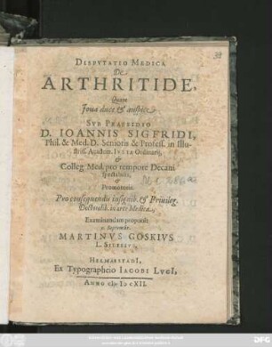 Disputatio Medica De Arthritide
