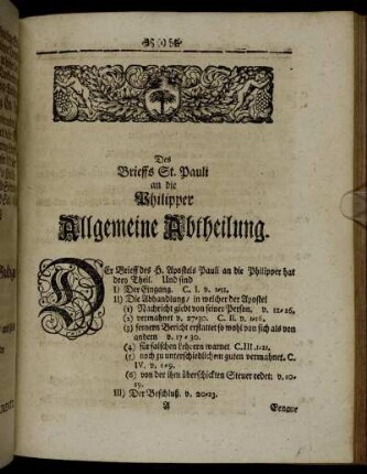 Des Brieffs St. Pauli an die Philipper Allgemeine Abtheilung