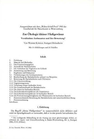 Zur Ökologie kleiner Fließgewässer (Walter-Schall-Preis 1985)