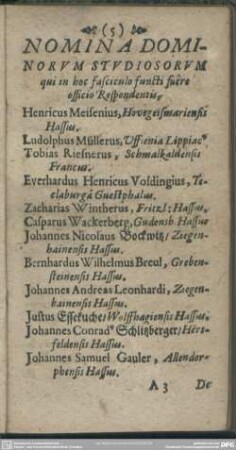 Nomina Dominorum Studiosorum qui in hoc fasciculo functi fuere officio Respondentis