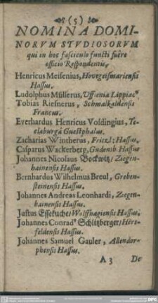Nomina Dominorum Studiosorum qui in hoc fasciculo functi fuere officio Respondentis