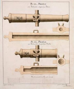 WHK 43 Pläne der Artillerie: 6-Pfünder-Kanone und einer 7-Pfünder-Haubitze, 1814